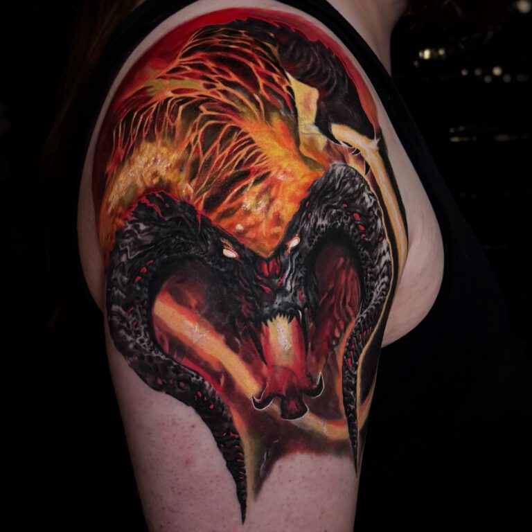 lord of the rings balrog of morgoth color realism tattoo by marloes lupker