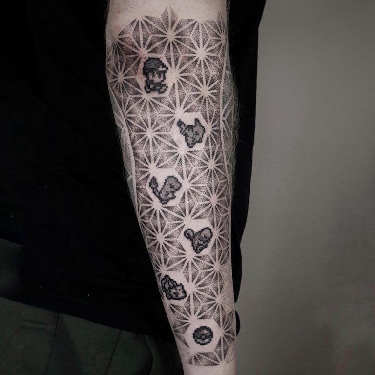 pokémon sprites and geometric pattern tattoo by Marloes Lupker