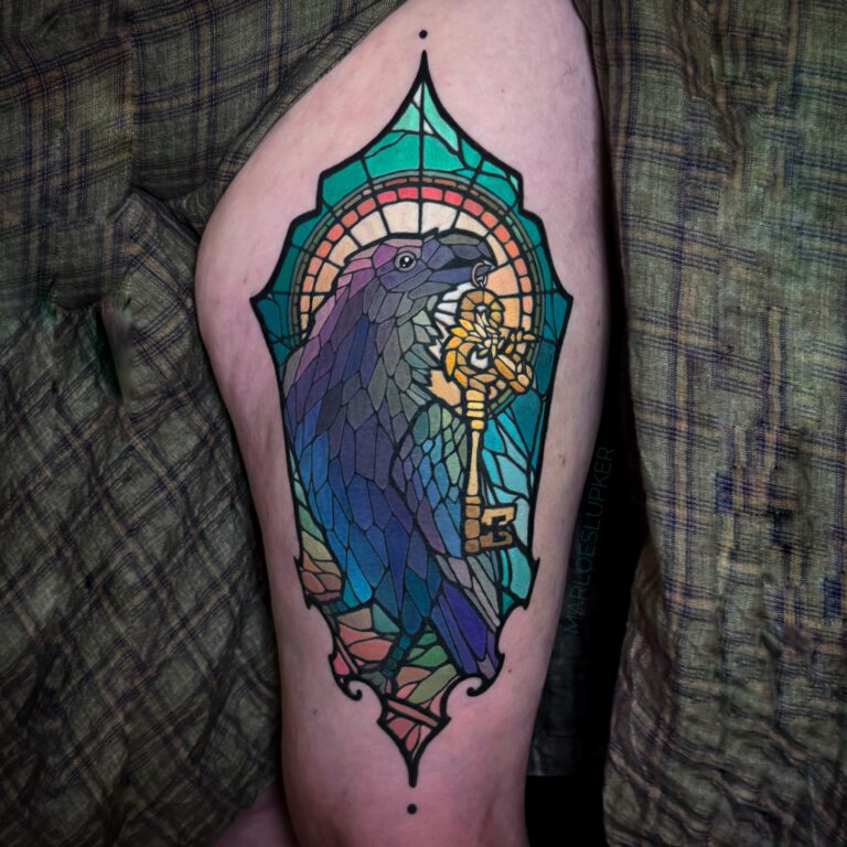 dungeons and dragons raven stained glass tattoo by marloes lupker