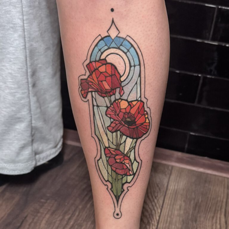 stained glass poppy tattoo by marloes lupker