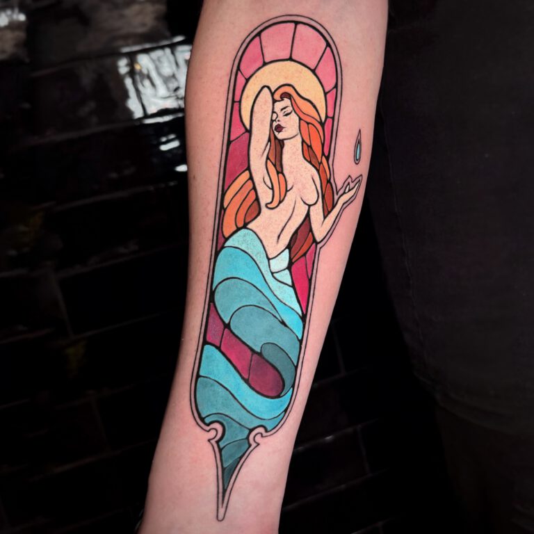 stained glass mermaid tattoo by Marloes Lupker