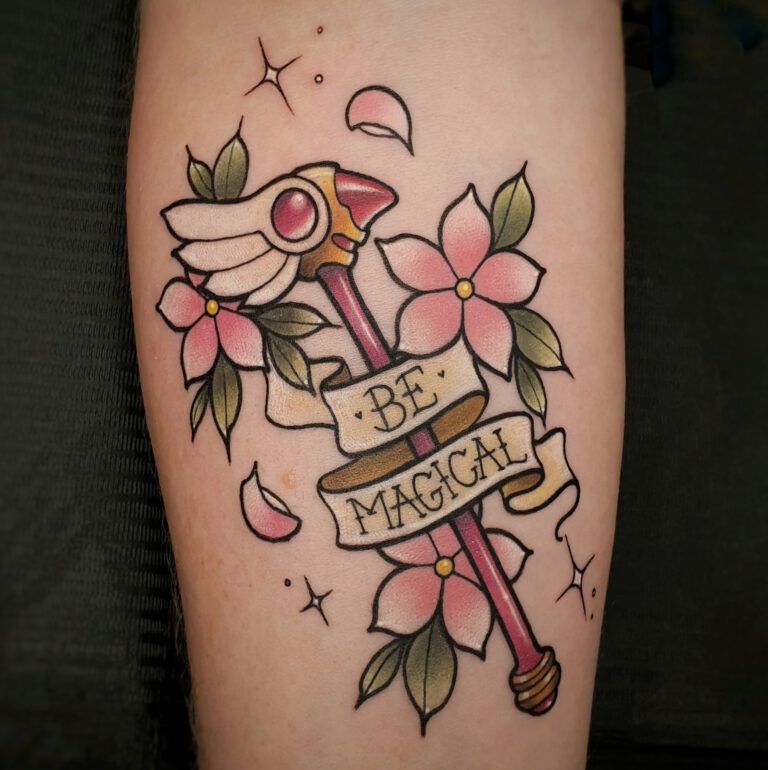 sakura card wand tattoo by marloes lupker