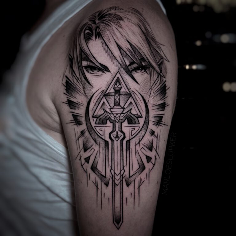 sketchy link from zelda tattoo by marloes lupker