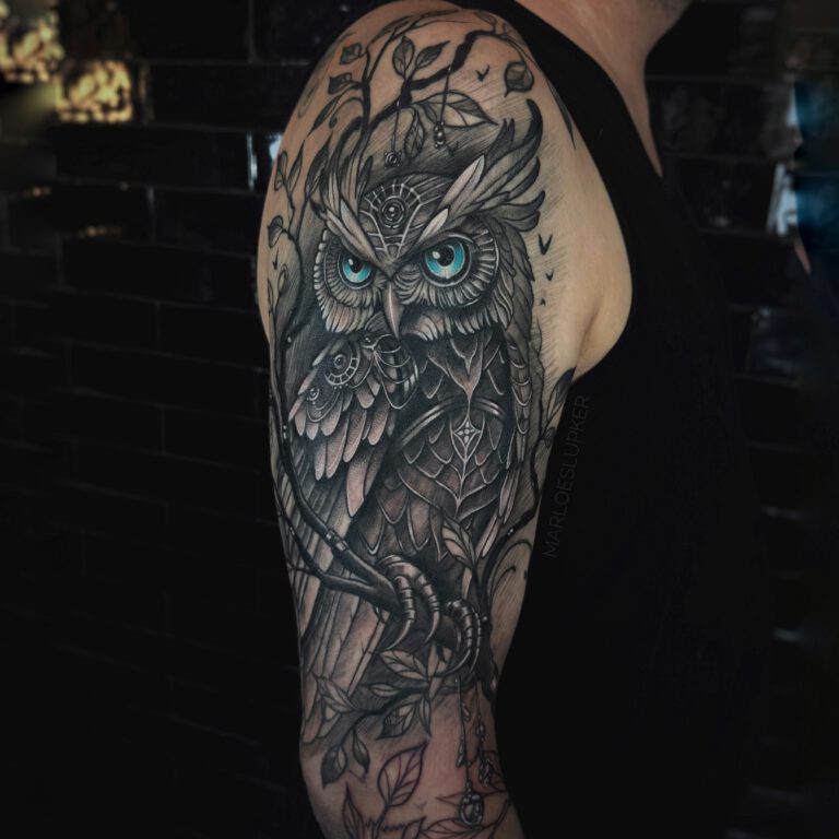 sketchy owl tattoo by marloes lupker
