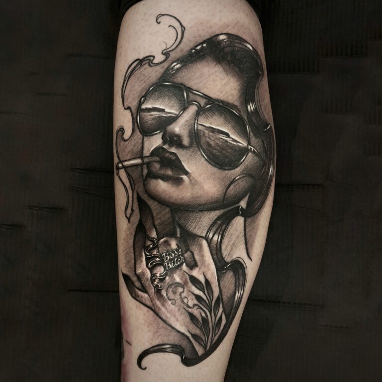 boss bitch smoking babe sketchy tattoo style by marloes lupker