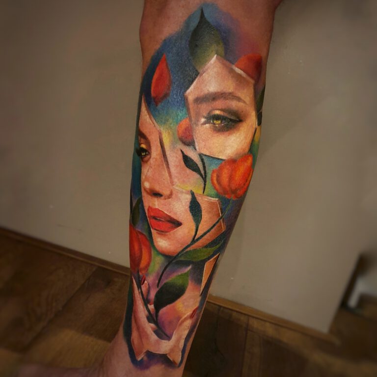 surrealistic babe portrait color tattoo by marloes lupker