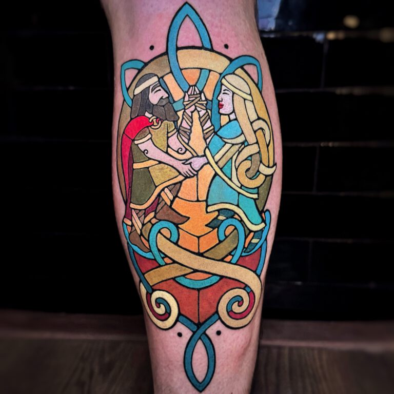 thor and sif´s wedding stained glass tattoo by marloes lupker